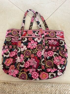 Vera Bradley retired Pattern Large Quilted Floral Tote Bag - Pink & Brown